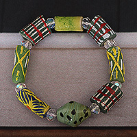 Recycled glass beaded stretch bracelet, 'Green Lala' - Green-Toned Recycled Glass Beaded Stretch Bracelet