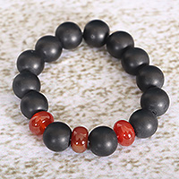 Agate and recycled glass beaded stretch bracelet, 'Odo Yewu' - Eco-Friendly Agate Recycled Glass Beaded Stretch Bracelet