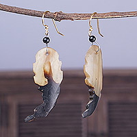 Handmade dangle earrings, 'Titi Akofena' - Handcrafted Traditional Ivory and Black Dangle Earrings