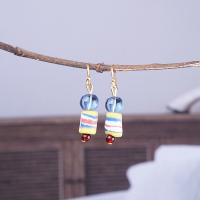 Recycled glass beaded dangle earrings, 'Dulcet Blue' - Colorful Eco-Friendly Recycled Glass Beaded Dangle Earrings