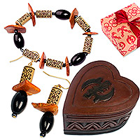 Curated gift set, 'Ancestral Mystique' - Handcrafted Beaded jewellery and Wood Box Curated Gift Set