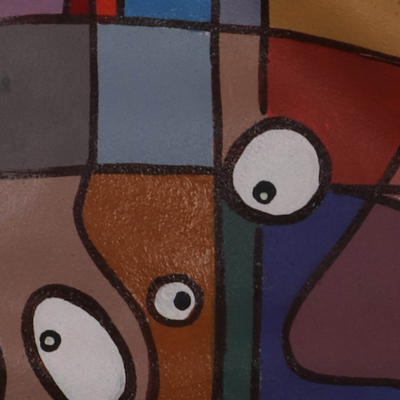 'Eyes Are Watching' - Signed Cubist Colorful Acrylic Painting of Diverse Faces