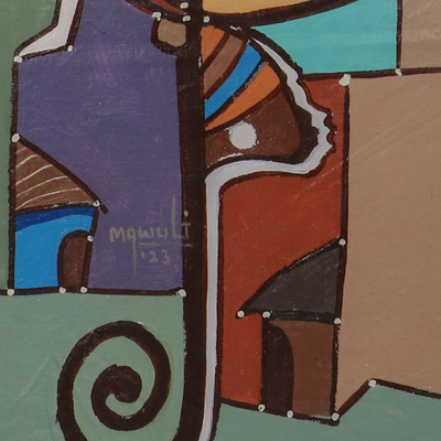 'Transcendental' - Signed Music-Themed Cubist Colorful Acrylic Painting