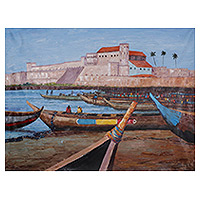 'Elmina Castle' (2022) - Signed Impressionist Acrylic Seascape Painting from Ghana