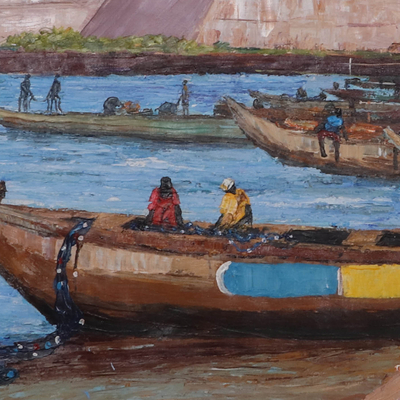 'Elmina Castle' (2022) - Pintura marina acrílica impresionista firmada de Ghana