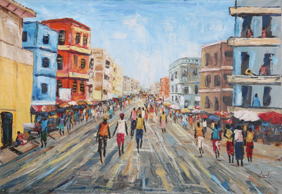 'Makola Market II' (2015) - Signed Impressionist Acrylic Market Scene Painting