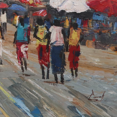 'Makola Market II' (2015) - Signed Impressionist Acrylic Market Scene Painting