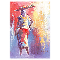'Akosua' - Signed Expressionist Colorful Acrylic Painting of Woman
