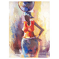 'Confidence' - Expressionist Colorful Acrylic Painting of Woman and Vase