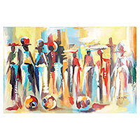 'Colorful Market' - Signed Expressionist Multicolor Acrylic Market Painting