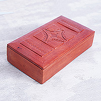 Leather and wood jewelry box, 'New Grandeur' - Traditional Handcrafted Leather and Sese Wood Jewelry Box