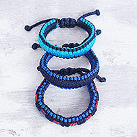 Handwoven macrame bracelets, 'Celestial Vibes' (set of 3) - Set of 3 Handwoven Macrame Bracelets in Blue Hues