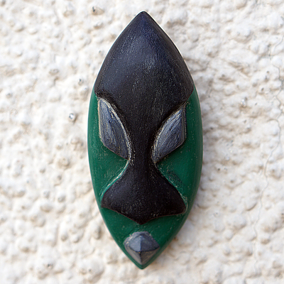 African wood mask, 'Queen Ahebi Ugbabe' - Hand-Painted Green and Black Queen Ahebi Ugbabe African Mask