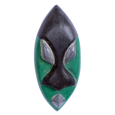 African wood mask, 'Queen Ahebi Ugbabe' - Hand-Painted Green and Black Queen Ahebi Ugbabe African Mask