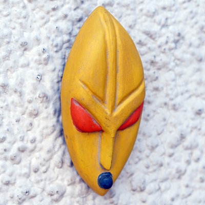 Máscara de madera africana - Máscara africana amarilla y roja hecha a mano del faraón Hatshepsut