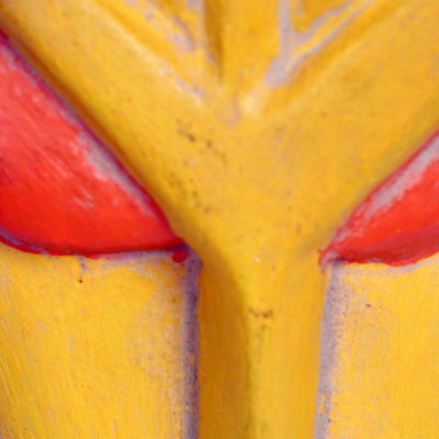 Máscara de madera africana - Máscara africana amarilla y roja hecha a mano del faraón Hatshepsut