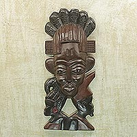 Máscara de madera de Ghana, 'Think Together' - Máscara de madera artesanal