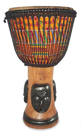 Wood djembe drum, 'Masks' - Wood djembe drum