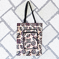 Self-storing cotton tote bag, ‘Adinkra Essential’ - Adinkra-Patterned Self-Storing Cotton Tote Bag from Ghana