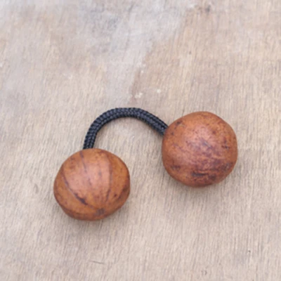 Dried gourd kashaka shaker, 'Rhythm by Two' - West Africa-Inspired Handcrafted Dried Gourd Kashaka Shaker