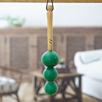 Wood and dried gourd televi shaker, 'Green Tune' - Hand-Painted Green Ofram Wood and Dried Gourd Televi Shaker