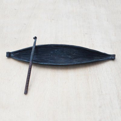 Iron atoke, 'Large Banana Bell' - Handcrafted Iron African Musical Instrument Atoke from Ghana