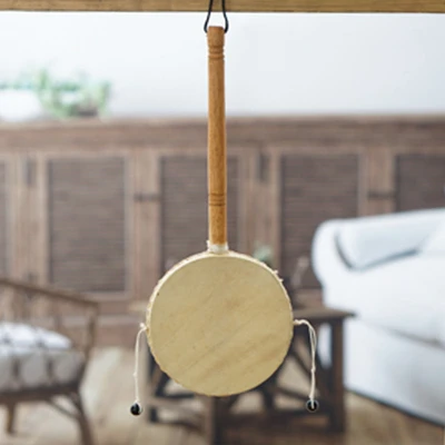 Wood and leather hand drum, 'Drum & Cheers' - Artisan-Crafted Leather and Redwood Hand Drum from Ghana