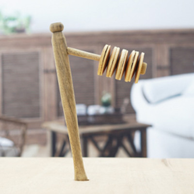 Wood and dried gourd wasembe rattle, 'Party in Nature' - Ghanaian-Made Redwood and Died Calabash Gourd Wasembe Rattle