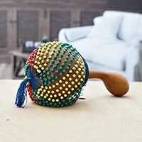 Dried gourd shekere, 'Sounds of Tradition' - African Musical Instrument Shekere Carved from Dried Gourd