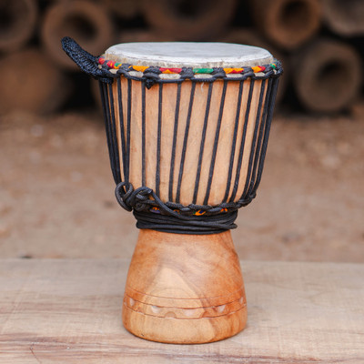 Wood djembe drum, 'Personal Melody' (mini) - Handmade Mini-Sized Tweneboa Wood and Leather Djembe Drum
