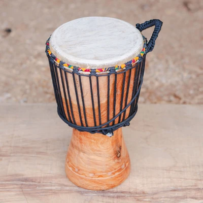 Wood djembe drum, 'Personal Melody' (small) - Folk Art Small-Sized Tweneboa Wood and Leather Djembe Drum