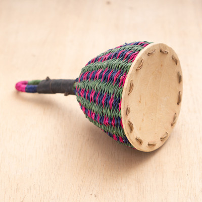 Rattan caxixi shaker, 'Jungle Pop' - Artisan-Made Painted Rattan and Dried Gourd Caxixi Shaker