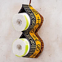 Cotton tissue holder, 'Clever Roots' - Adinkra-Themed Double-Compartment 100% Cotton Tissue Holder