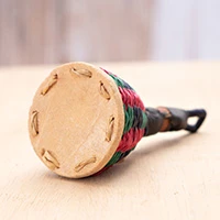 Rattan caxixi shaker, 'Capricious Melody' - Folk Art-Inspired Fuchsia and Green Rattan Caxixi Shaker