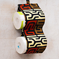 Cotton tissue holder, 'African Roots' - Double-Compartment Cotton Tissue Holder with African Motifs