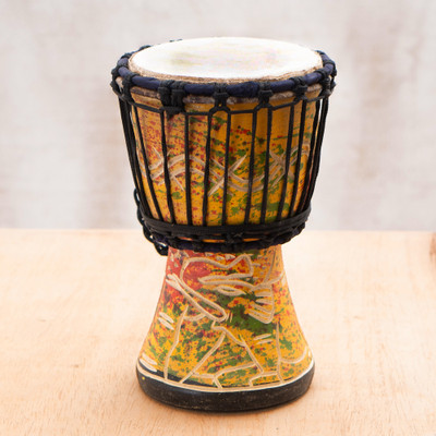 Wood djembe drum, 'Earthy Music' - Earthy-Palette Painted Mahogany Wood Djembe Drum from Ghana