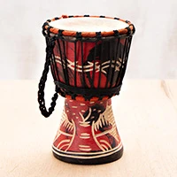 Wood djembe drum, 'Tunes of Passion' - Handcrafted Leather-Accented Red Mahogany Wood Djembe Drum