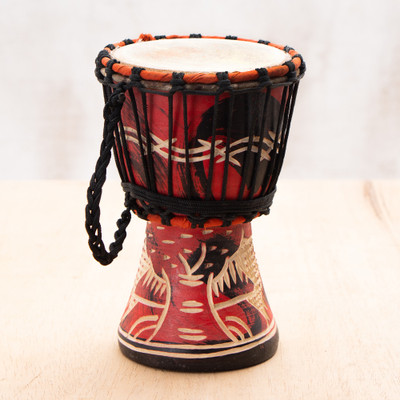 Wood djembe drum, 'Tunes of Passion' - Handcrafted Leather-Accented Red Mahogany Wood Djembe Drum