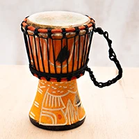 Wood djembe drum, 'Sunset Melodies' - Artisan-Made Mahogany Wood Djembe Drum in a Sunset-Palette
