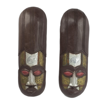 Ivoirian wood masks, 'Baoule Asafo' (pair) - African Wood Masks (Pair)