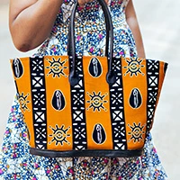 Leather-accented cotton shoulder bag, 'Shells of Africa' (medium) - Artisan-Made Medium-Sized Leather Accented Shoulder Bag