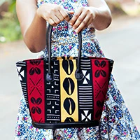 Leather-accented cotton shoulder bag, 'Haute Heritage' (small) - Ghanaian-Made Small-Sized Leather-Accented Shoulder Bag