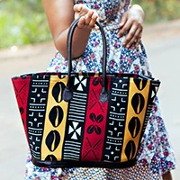 Leather-accented cotton shoulder bag, 'Haute Heritage' (medium) - Medium-Sized Leather-Accented Cotton Shoulder Bag from Ghana