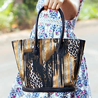 Leather-accented cotton shoulder bag, 'Savannah Side' (medium) - Medium-Sized Savannah Print Leather-Accented Cotton Shoulder