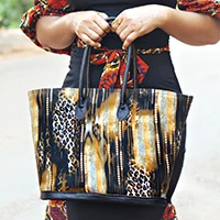 Leather-accented cotton shoulder bag, 'Savannah Side' (small) - Small-Sized Savannah Print Leather-Accented Cotton Shoulder