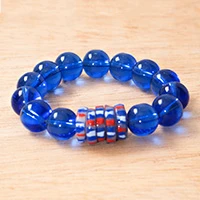 Recycled glass beaded stretch pendant bracelet, 'Blue Anidaso' - Handcrafted Recycled Glass Beaded Stretch Pendant Bracelet