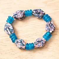 Recycled glass beaded stretch bracelet, 'Ocean Glam' - Eco-Friendly Ghanaian Recycled Glass Beaded Stretch Bracelet