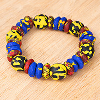 Recycled glass beaded stretch bracelet, 'African Vibrancy' - Stretch Bracelet Handmade with Colorful Recycled Glass Beads