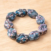 Recycled glass beaded stretch bracelet, 'Sustainable Style' - Recycled Glass Beaded Stretch Bracelet Handmade in Ghana