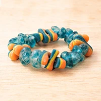 Recycled glass beaded stretch bracelet, 'Faith Forever' - Eco-Friendly Stretch Bracelet Made with Recycled Glass Beads
